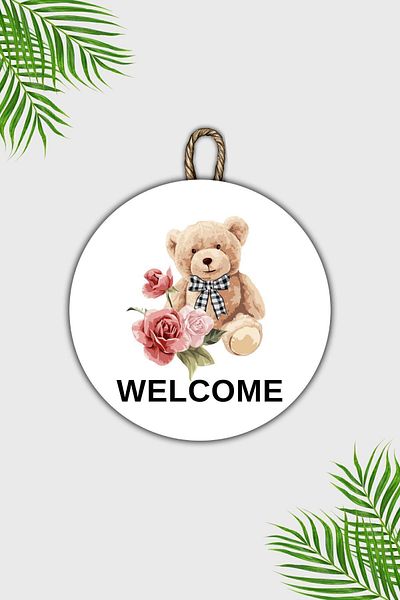 Dormot Home Modern White Floor Teddy Bear - Wooden Door Ornament, Outdoor Door Water