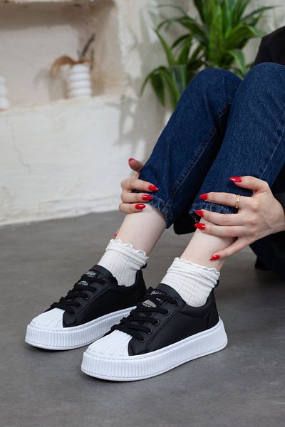 Adım Adım Black Colored Women's Sneakers - Thick Sole