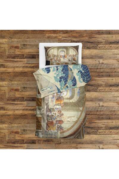 The Lucid Lab Atina Okulu & Kanagawa Oki Nami Ura Çift Taraflı Nevresim Takımı - 200 cm x 220 cm