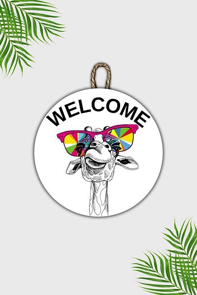 Dormot Home Modern White Floor Wooden Door Ornament with Glasses - Outdoor Llama Wall Door Ornament
