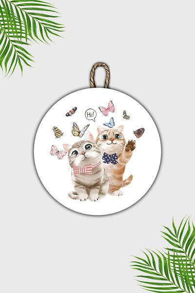 Dormot Home Modern Wooden Door Ornament - Cat and Cat Door with White Background - Outdoor Door Ornament
