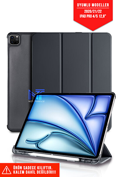 Nezih Case Ipad Pro 4. Nesil 5.nesil 2020/21/22 12.9 Katlanabilir Kalem Bölmeli Smart Standlı Akıllı Kılıf