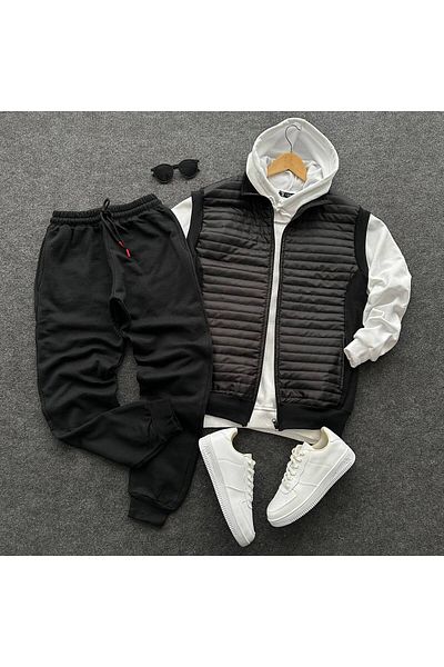 tetramoda Set of 3 Sweatshirt Tracksuit and Vest 3 Pieces Sports Tracksuit Set