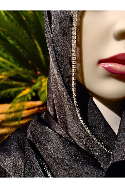 ahhu Parlak Taşlı Saten Janjan Tesettür Abiye Şal