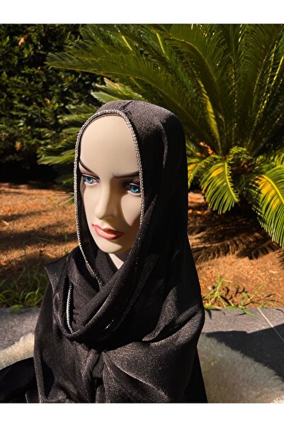 ahhu Parlak Taşlı Saten Janjan Tesettür Abiye Şal