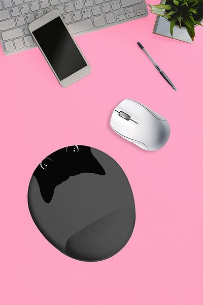 Dormot Home Modern Digital Printing - Gray Floor Inverted Black Cat - Oval Wrist Support Mouse Pad