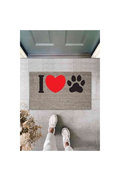 Dormot Home سجادة باب مزخرفة بجودة الطباعة الرقمية باللون الرمادي I Love Paw ...