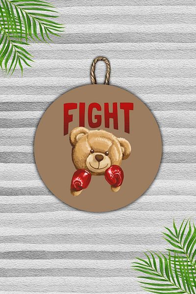 Dormot Home Modern Brown Wooden Door Ornament - Floor Teddy Bear Fight Wall Door