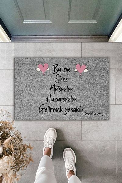 Dormot Home Gray Digital Printed Mat - This Home Is Prohibited Stress, Unhappyness and Restlessness - Door Him Mat