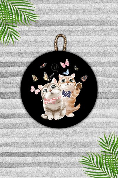 Dormot Home Черна модерна дървена украса за врата - Hi Cat и Cat украса за вр...