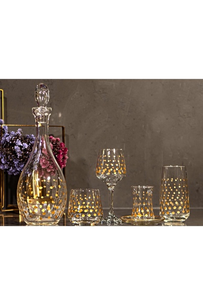 sudeka 61 Parça 12 Kişilik Kartopu El Dekor Kesme Gold Cam Su Takımı