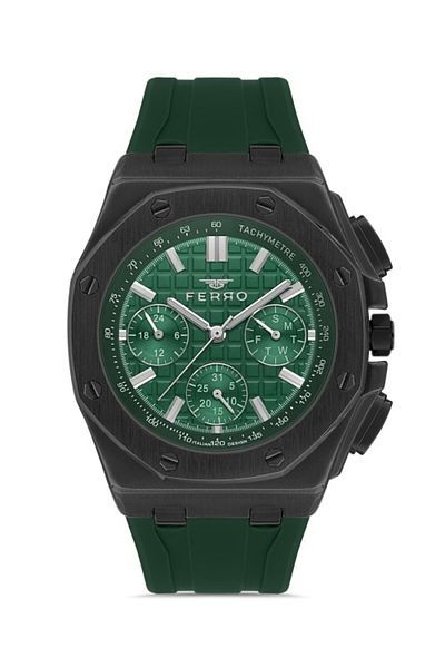 FERRO Quartz Silicone Green Black Dial 43 mm Men's Wristwatch