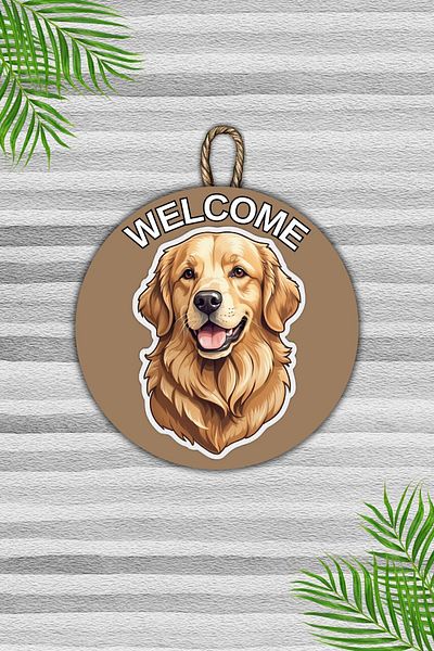 Dormot Home Modern Brown Dog Patterned Wooden Door Ornament - Outdoor Door Ornament