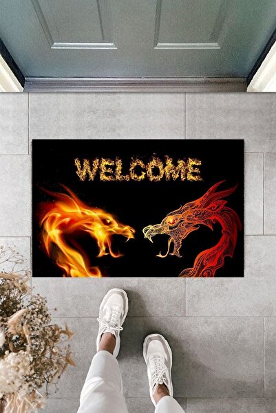 Dormot Home Imprimare digitală multifuncțională Covoraș negru Welcome Dragon ...