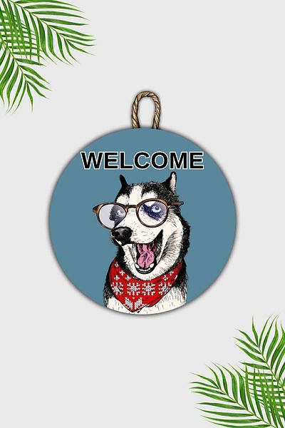 Dormot Home Modern Wooden Door Ornament - Blue Floor Dog - Outdoor Welcome Door Ornament