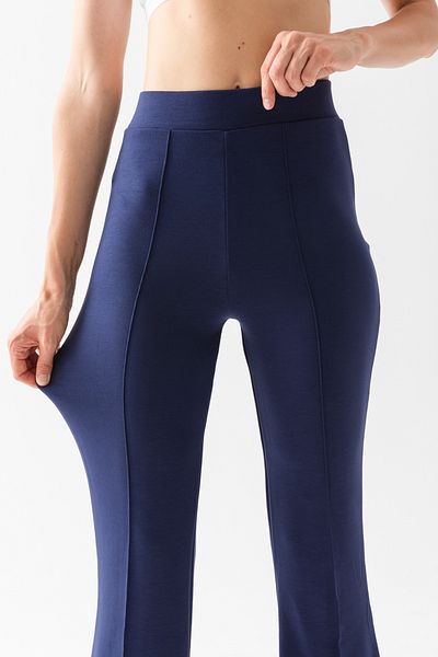 CNRCollection High Waist Ribbed Navy Blue Modal Leggings - Flexible and Recovery Spanish Leg Trousers