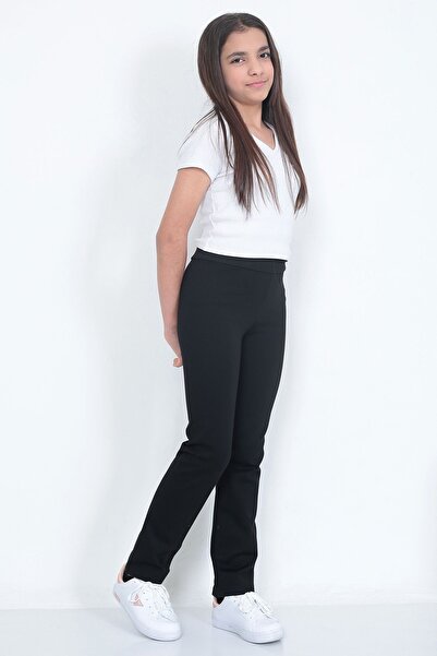 Lamirella Kız Çocuk Siyah Yüksek Bel Esnek Boru Paça Pantolon