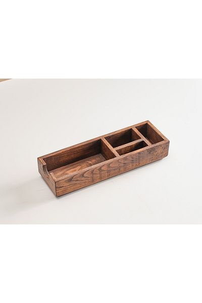 Davi Ahşap 4 Compartment Wooden Menage and Desktop Organizer