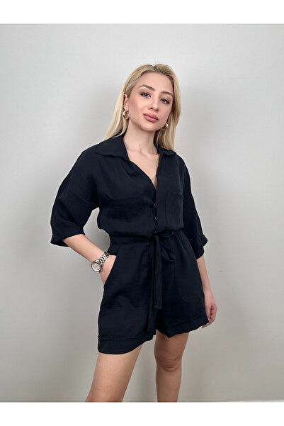 UIN MODAL KUMAŞ BELİ KUŞAKLI ŞORT TULUM