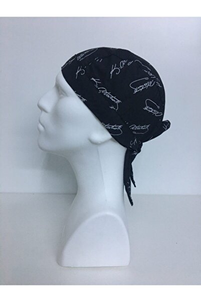 ADALILAR İŞ ELBİSELERİ Chef Cap Hat Bandana (black Ataturk Patterned)