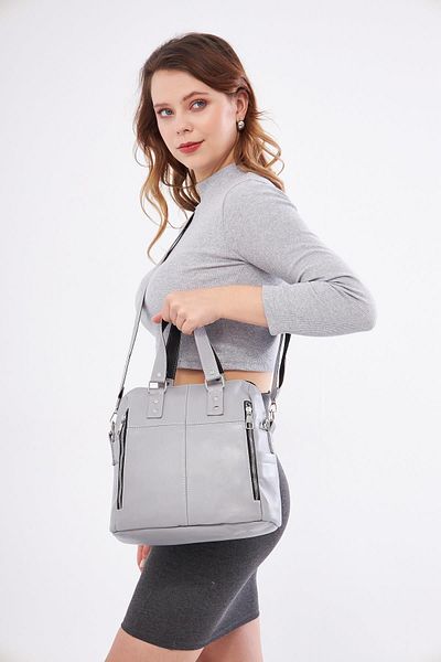 DERİNSS Dkb0049 Model Gray Genuine Leather Women's Hand and Shoulder Bag