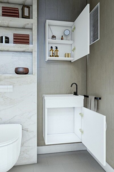 DOĞSAN MOBİLYA Mini Ebeveyn 42*24 Cm Üst Modül Dolaplı Takım Beyaz