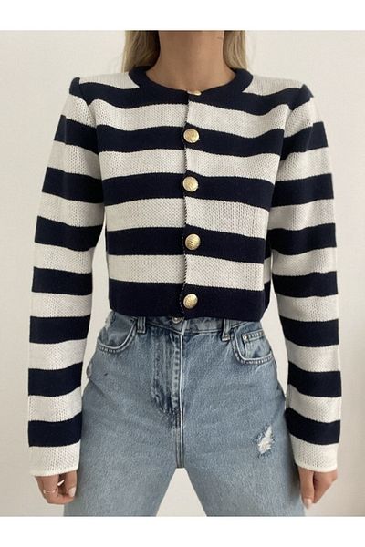 Bolesa Suadiye Tricotaj Cardigan scurt cu dungi