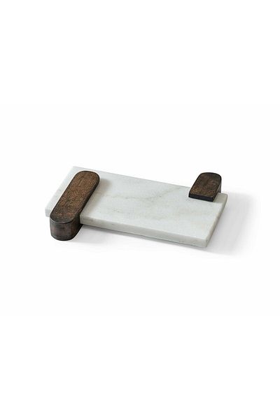 Davi Ahşap Marble Presentation Plate with Wooden Beech Wood Legs - Modern Design