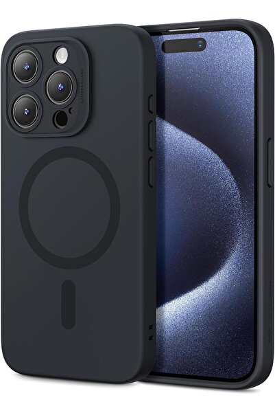 ESR جراب MagSafe لهاتف iPhone 15 Pro Max، سيليكون سائل رفيع، ممتص للصدمات، حماية للشاشة والكاميرا، أسود