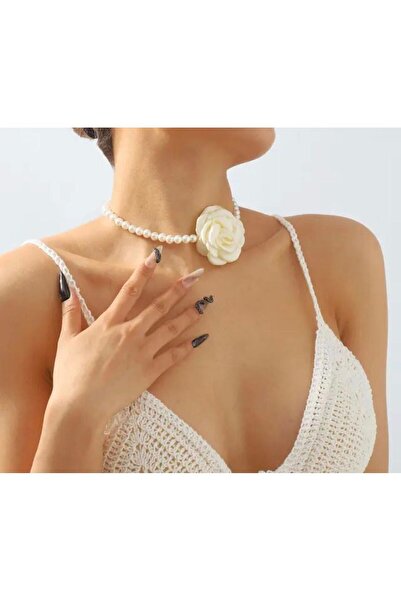 monalisatoka Kadın Gül Ekru İncili Kolye