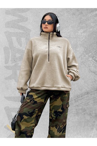WEARTEX Oversize Plush Sweatshirt - Half Zipper