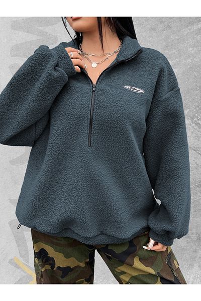 WEARTEX Oversize Plush Sweatshirt - Half Zipper