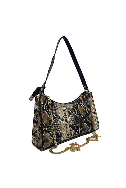 nugebag Leopar Desenli Timsah ve Yılan Derisi Desenli Kadın Baget&Omuz Çantas...