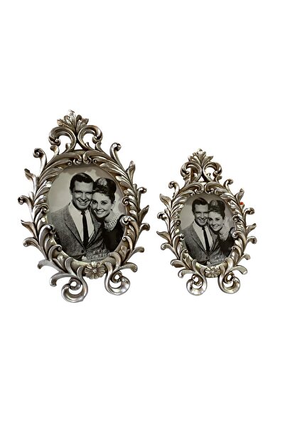 Gold home design Oval Fotoğraf Çerçevesi Set Gümüş Renk