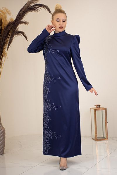 Surikka Crescent Hijab Evening Dress - Front Sconce Embroidered Pencil