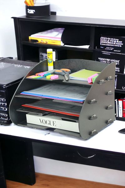 Pandogo A4 Document Rack File Holder Black File Organizer - Desktop Wooden Model 3