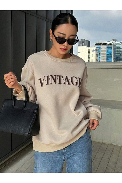 AFROGİYİM Unisex Vintage εμπριμέ φούτερ με λαιμόκοψη
