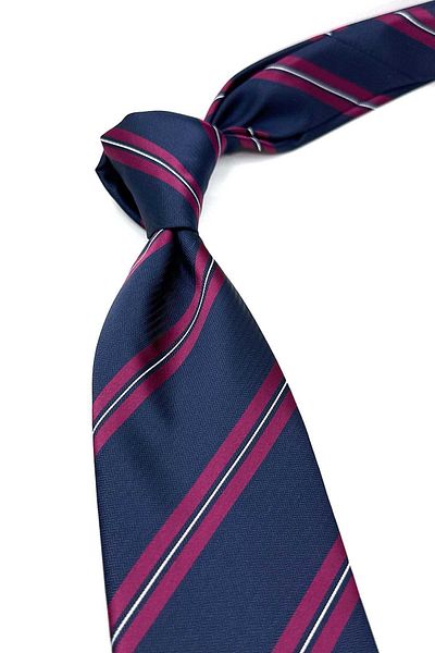 Kravatkolik Navy Blue Striped Classic Tie with Handkerchief - Kk12823