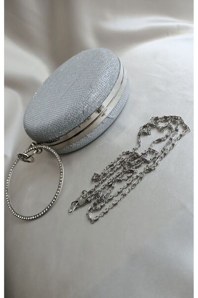 Gül Karatekin Geantă rotundă pentru rochie de seară - Textura argintie sidefată și sclipici