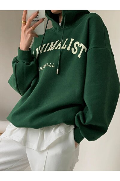 AFROGİYİM Γυναικεία μινιμαλιστική κουκούλα με στάμπα από φλις