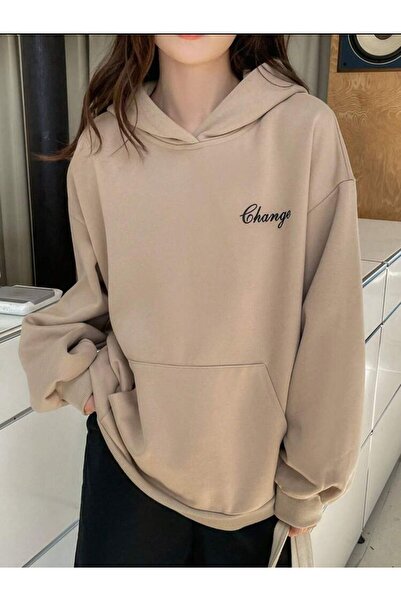 AFROGİYİM Unisex Change Cheerful Printed Oversize Hoodie