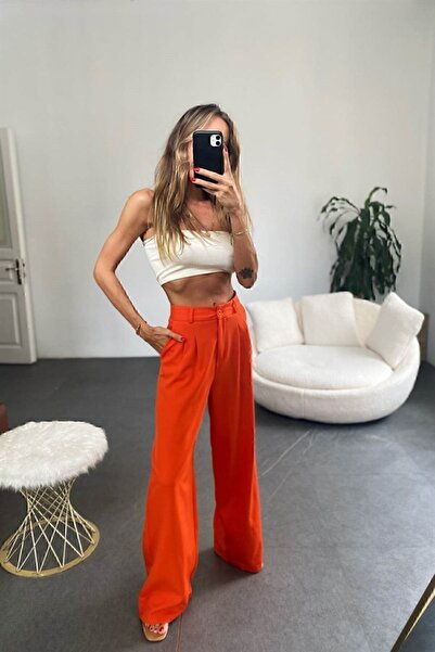 PARQUR Передня складка, детальні кишені, подвійна тканина, брюки-палаццо