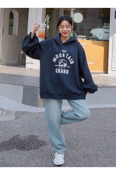 AFROGİYİM Női The Mountain Grand nyomtatott kapucnis oversize pulóver