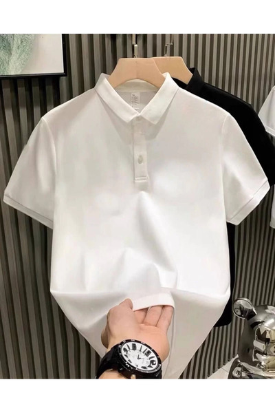 Genel Markalar Yakası Düğmeli Yakalı Pike Düz T-Shirt - Beyaz