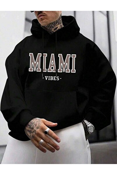 AFROGİYİM Unisex Miami Vibes Printed Oversize Hooded Hoodie