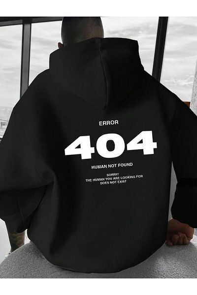 AFROGİYİM Unisex 404 Eror Human Not Found Printed Oversize Hooded Hoodie