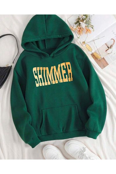 AFROGİYİM Φούτερ Unisex Shimmer Printed Green Blue Fleece Hooded Oversize φούτερ