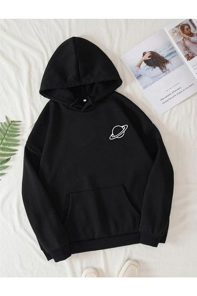 AFROGİYİM Unisex mikina s kapucí s potiskem Saturn Oversize