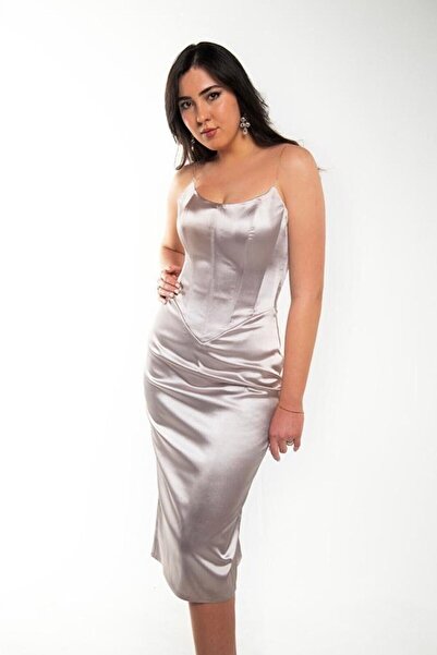 Nişantaşı Abiye Saten Abiye Staprlez Korseli Mavi Saten Pamuk Saten Elbise Düğün Nişan Kına Nikah Elbisesi