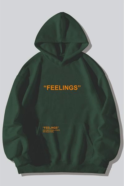 AFROGİYİM Unisex Feelings Printed Hooded Sweatshirt